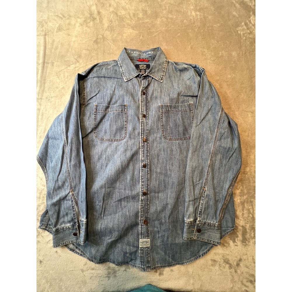 Signature Levi Strauss Denim Shirt Mens XL Blue Long Sleeve Button Up